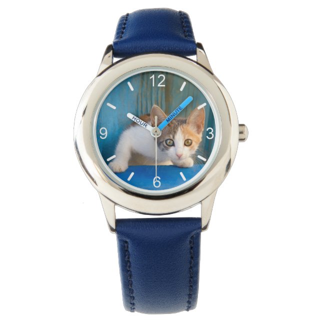Cute Calico Cat Kitten Funny Ögon Fotoplatta Armbandsur (Framsida)