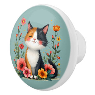 Cute Calico Cat med Blommigt Cottagecore Aesthetic Knopp