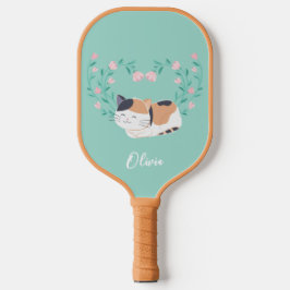 Cute Calico Cat och Blommigt Pickleball Paddle