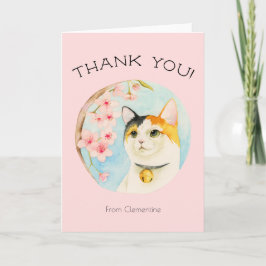 Cute Calico Cat och Rosa Flowers | Tack Kort