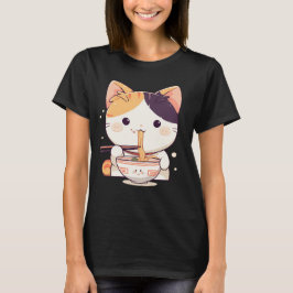 Cute Calico Cat Slurping Ramen T Shirt