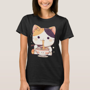 Cute Calico Cat Slurping Ramen T Shirt