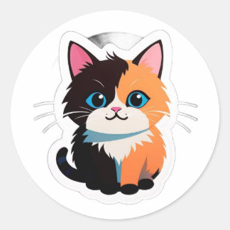 Cute Calico Cat Sticker – Adorable Dual-Tone Kitty Runt Klistermärke