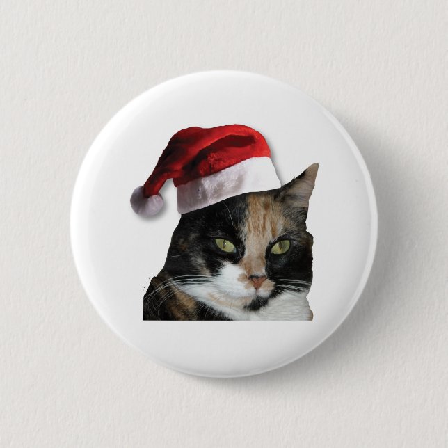 Cute Calico Cat Wearing Santa Hat Knapp (Framsida)