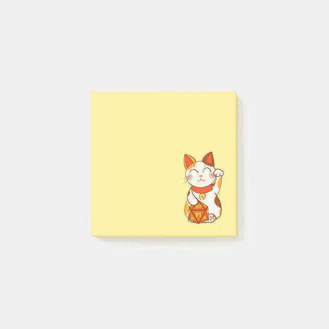 Cute Calico Maneki Neko med D20 Dice Post-it Block (Framsida)