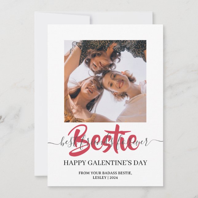 Cute Calligraphy Lycklig Galentines Day besties Ph Julkort (Framsida)