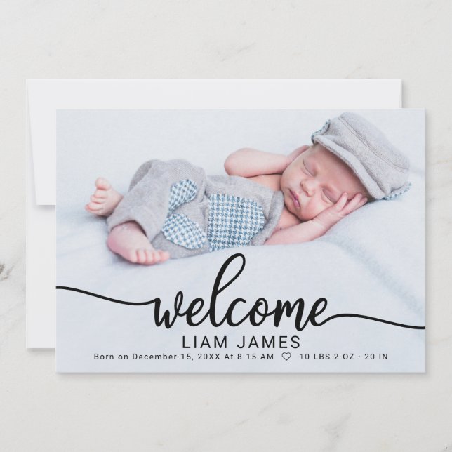 Cute Calligraphy Photo Birement Announcement Cards Julkort (Framsida)