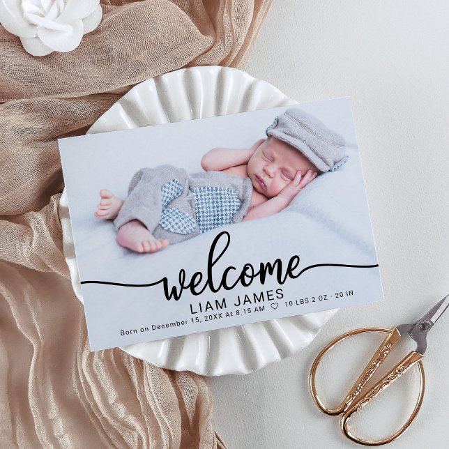 Cute Calligraphy Photo Birement Announcement Cards Julkort (Skapare uppladdad)