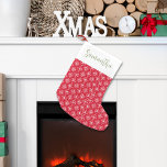 Cute Calligraphy Script Red Winter Snowflake-Rolig Liten Julstrumpa<br><div class="desc">Den här designen har ett snyggt,  enkelt kalligrafi-skript för snyggt jul med ett rött och vitt snöflingande mönster,  ett rött lantbruk med land visshet,  minimalistisk,  minimal klassisk klassy,  en elegant elegant rustic stil,  gammaldags helgdag,  vintertid,  helgdag hemdekoration,  vintage anpassningsbar personlig,  julklapp,  en namn julklapp utformning</div>