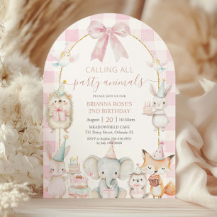 Cute Calling All Party Animals Birthday Rosa Arch Inbjudningar