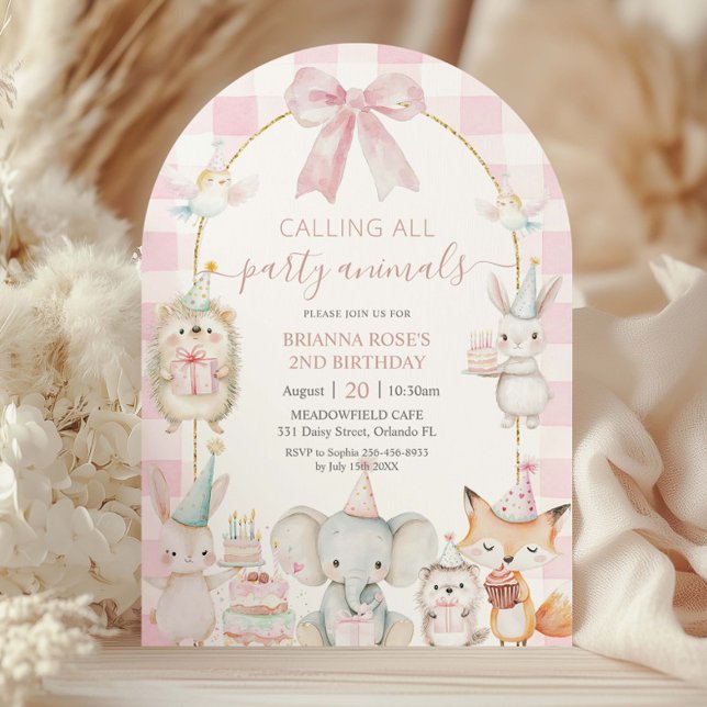 Cute Calling All Party Animals Birthday Rosa Arch Inbjudningar (Skapare uppladdad)