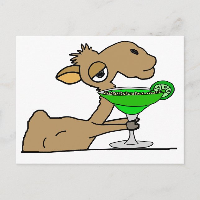 Cute Camel Drinking Margarita Tecknad Vykort (Framsida)