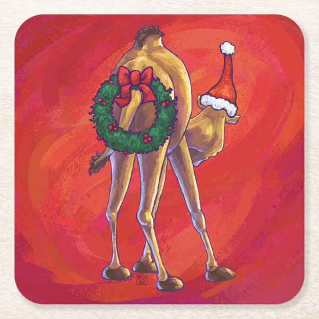 Cute Camel Jel på Red Underlägg Papper Kvadrat (Framsidan)