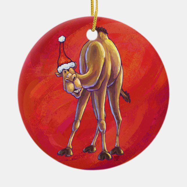 Cute Camel Jul på Red Julgransprydnad Keramik (Framsidan)