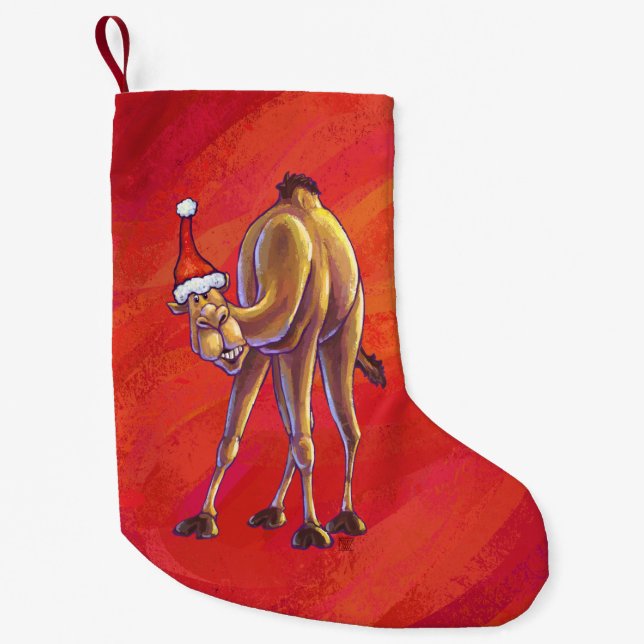 Cute Camel Jul på Red Liten Julstrumpa (Framsidan)