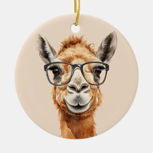 Cute camel med glasögon julgransprydnad keramik (Framsidan)