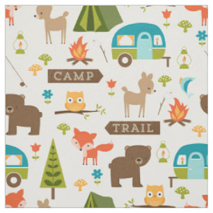 Cute Camp Critters Woodland Animals Fabric Tyg