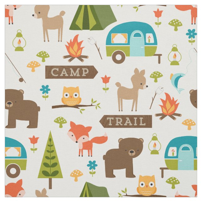 Cute Camp Critters Woodland Animals Fabric Tyg (Provkarta)