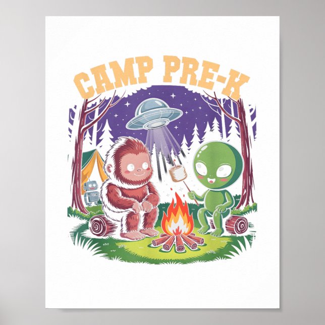 Cute Camp Pre-k Kids Alien Campground Bigfoot Camp Poster (Framsidan)