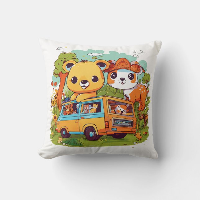 Cute Camper Van Äventyr Pillow för barn Kudde (Framsida)