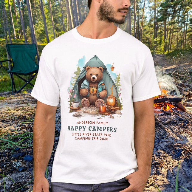 Cute Camping Bear Personlig Lycklig Camper Resa T Shirt (Skapare uppladdad)