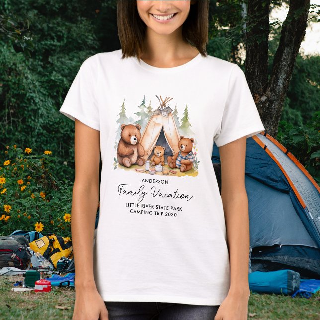 Cute Camping Bears Personlig Family Vacacation T Shirt (Skapare uppladdad)