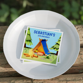 Cute Camping Bonfire Gräs Träd Barns födelsedag Pa Pappersservett