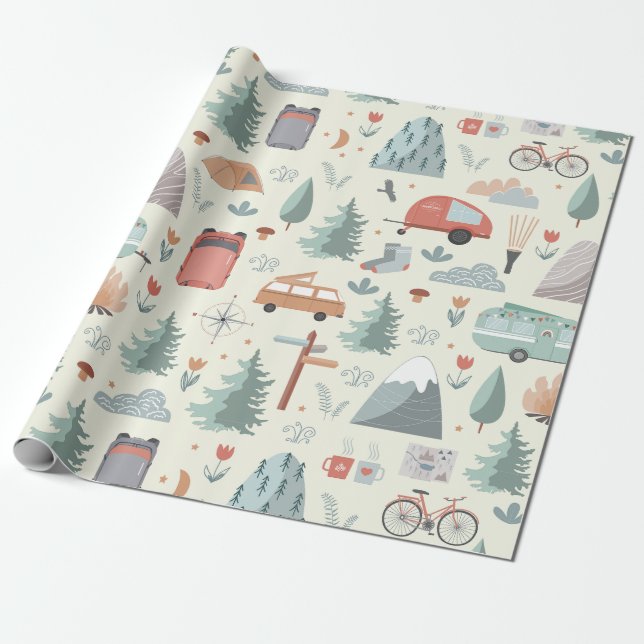 Cute Camping, Hiking, Ourdoor and Nature Themme Presentpapper (Utrullad)