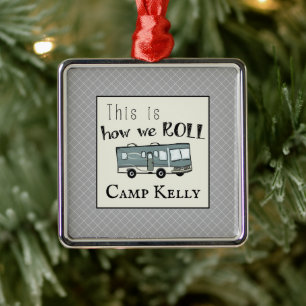 Cute Camping RV "this is we Roll"-Personlig Julgransprydnad Metall
