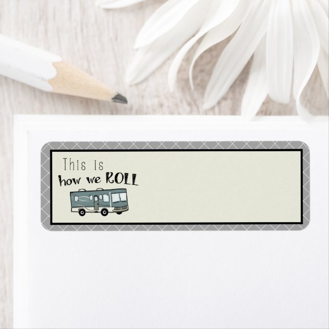 Cute Camping RV "this is we Roll"-Personlig Returadress Etikett (Insitu)