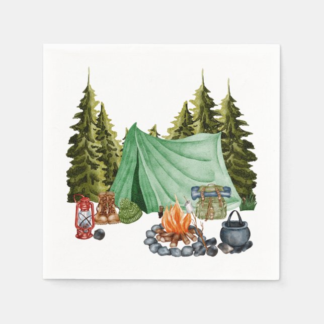 Cute Camping Theme Campfire, Tält, Forest Pappersservett (Framsidan)