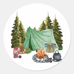 Cute Camping Theme Campfire, Tält, Forest Runt Klistermärke