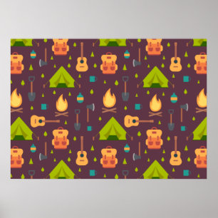 Cute Camping Thned Mönster Poster
