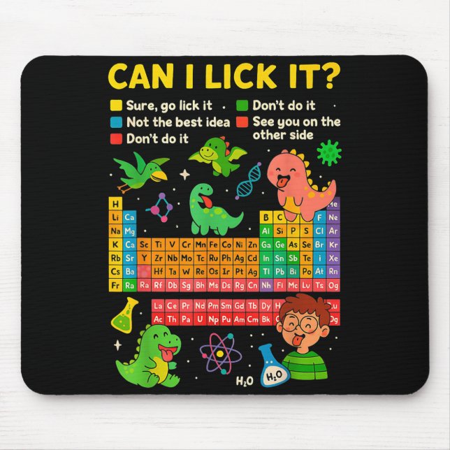 Cute Can I Lick It Dino Periodic Table Science Hum Musmatta (Framsidan)