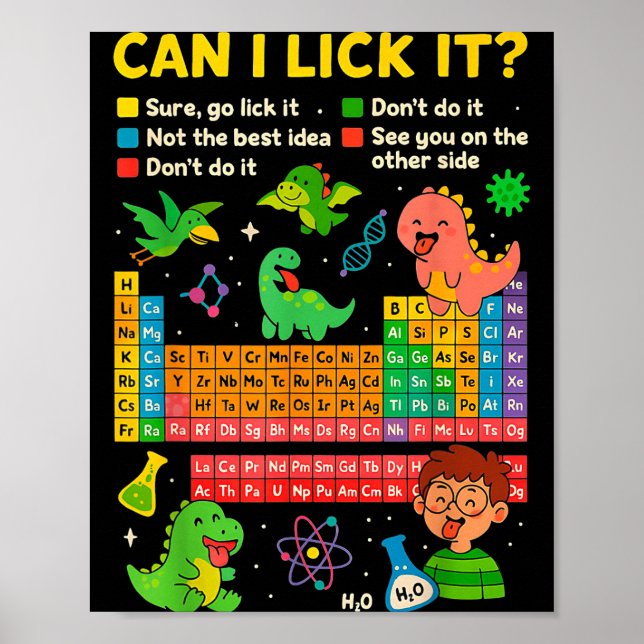Cute Can I Lick It Dino Periodic Table Science Hum Poster (Framsidan)