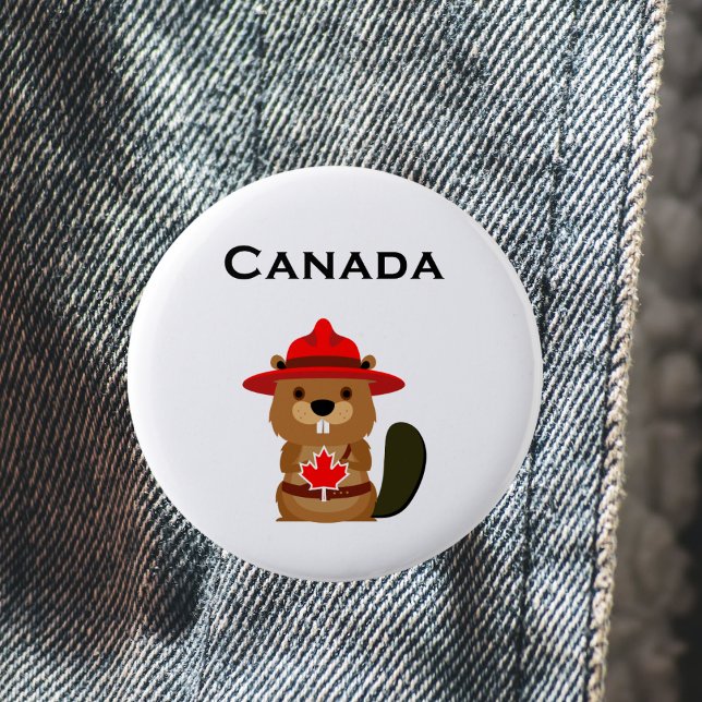 Cute Canada Beaver med Maple Löv Light-Färg Knapp (Skapare uppladdad)