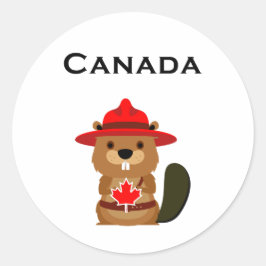 Cute Canada Beaver med Maple Löv Light-Färg Runt Klistermärke