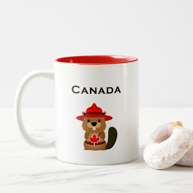 Cute Canada Beaver med Maple Löv Light-Färg Två-Tonad Mugg (Med munk)