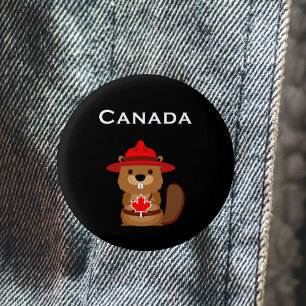 Cute Canada Beaver med Maple Löv Mörk Färg Knapp