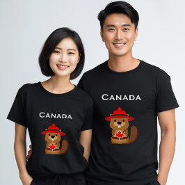 Cute Canada Beaver med Maple Löv Mörk Färg T Shirt