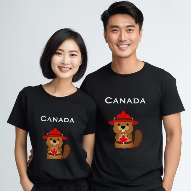 Cute Canada Beaver med Maple Löv Mörk Färg T Shirt (Skapare uppladdad)