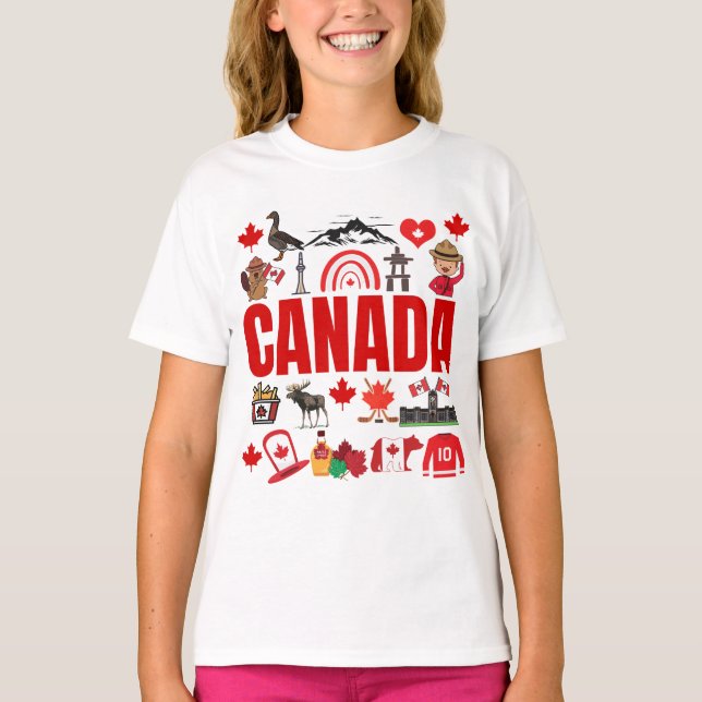 Cute Canada Symbols Collage T Shirt (Framsida)