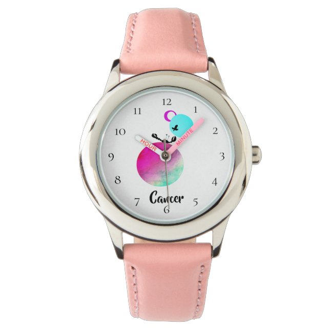 *~* Cute Cancer Zodiac Funny Fånig Rosa Armbandsur (Framsida)
