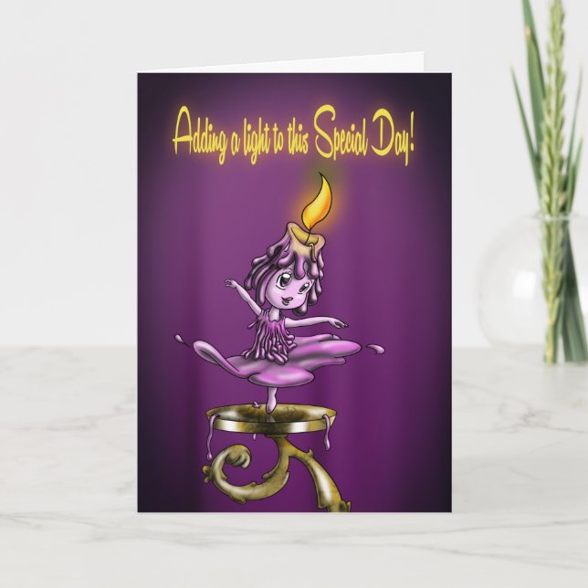 Cute Candle Lila Birthday Kort (Framsida)