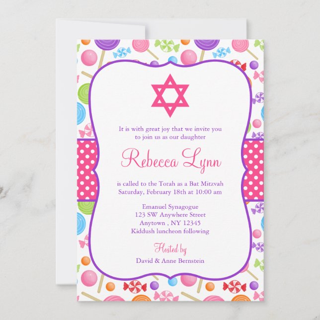 Cute Candy Bat mitzvah Inbjudningar (Framsida)