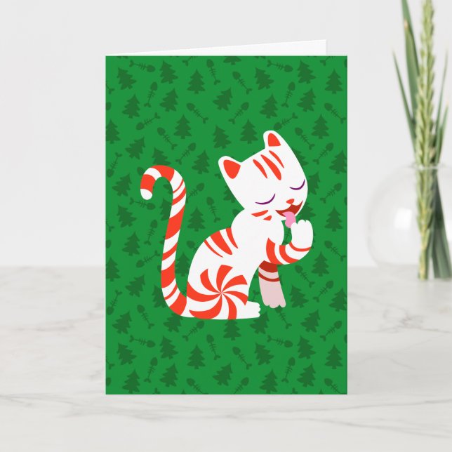 Cute Candy cane Cat Helgkort (Framsida)