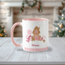 Cute Candy cane Gingerbröd House Rosa White