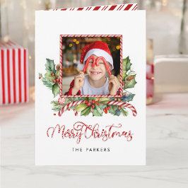 Cute Candy cane God jul Blommigt Photo Helgkort