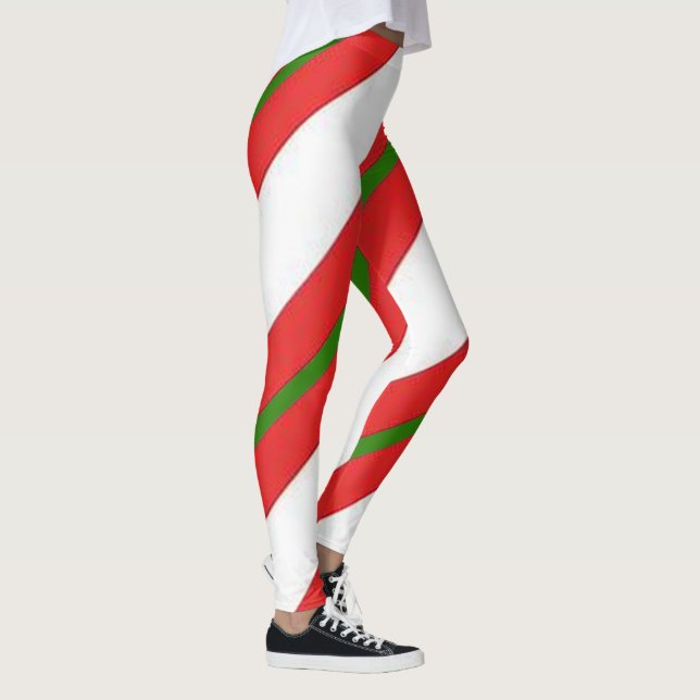 Cute Candy cane Red White och Grönt jul Leggings (Höger)