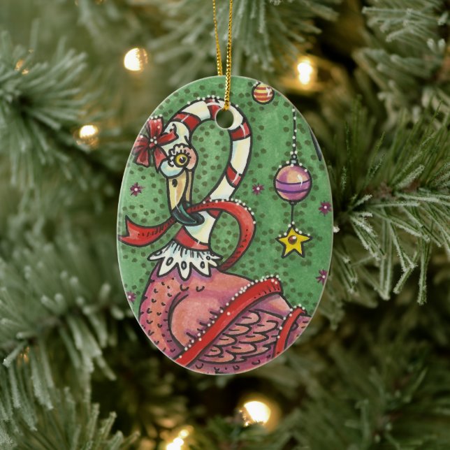 CUTE CANDY CANE ROSA FLAMINGO CHRISTMAS BIRD 2019 JULGRANSPRYDNAD KERAMIK (Träd)
